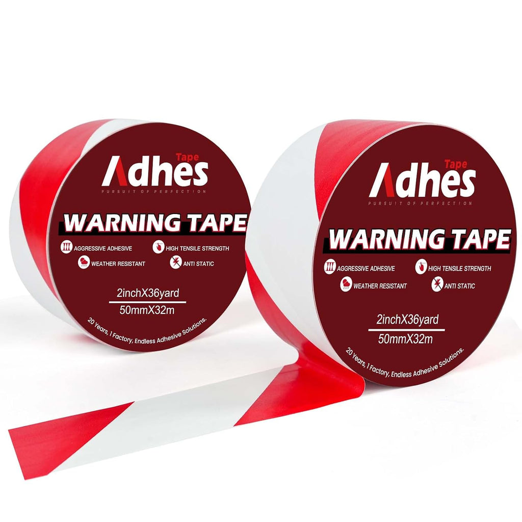 ADHES Red & White Hazard Warning Safety Tape 2 Inch x 110 Feet