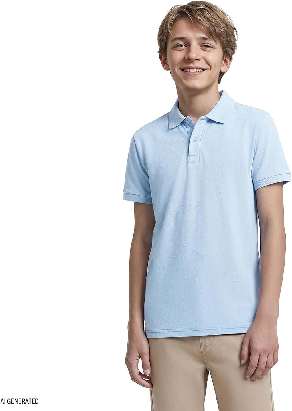 Boys' School Uniform Short Sleeve Polo Shirt, Button Closure, Comfortable & Soft Pique Fabric