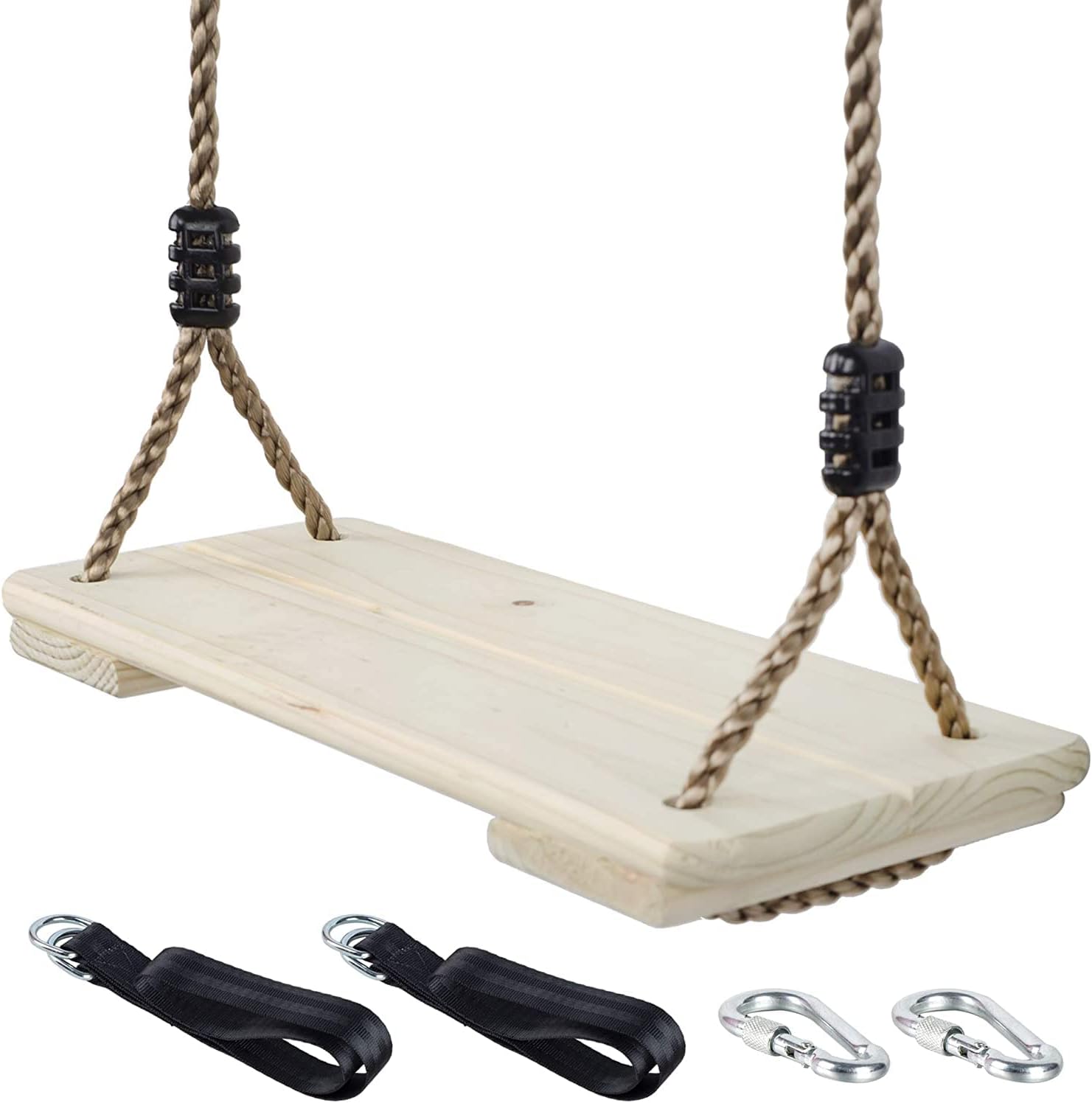 Wooden Swing Seat, Nostalgic Outdoor Wood Swing for Kids , Tree Straps Set Accessories for Backyard Patio Garden