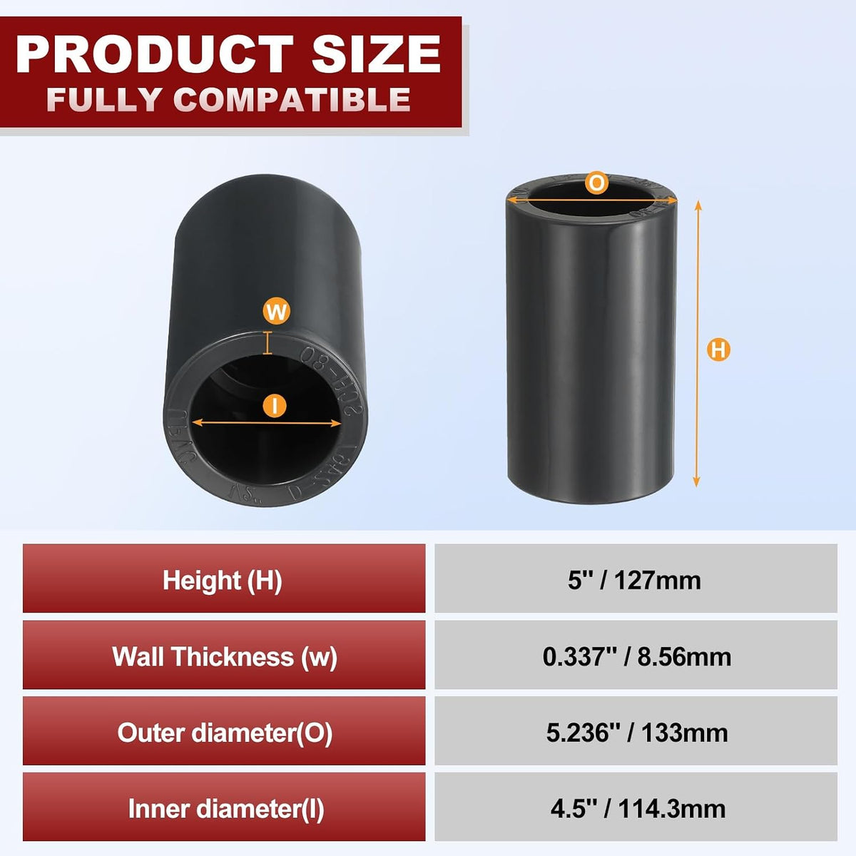 DTGN 4" PVC Coupling Fitting SCH80 Furniture Grade Slip Connectors