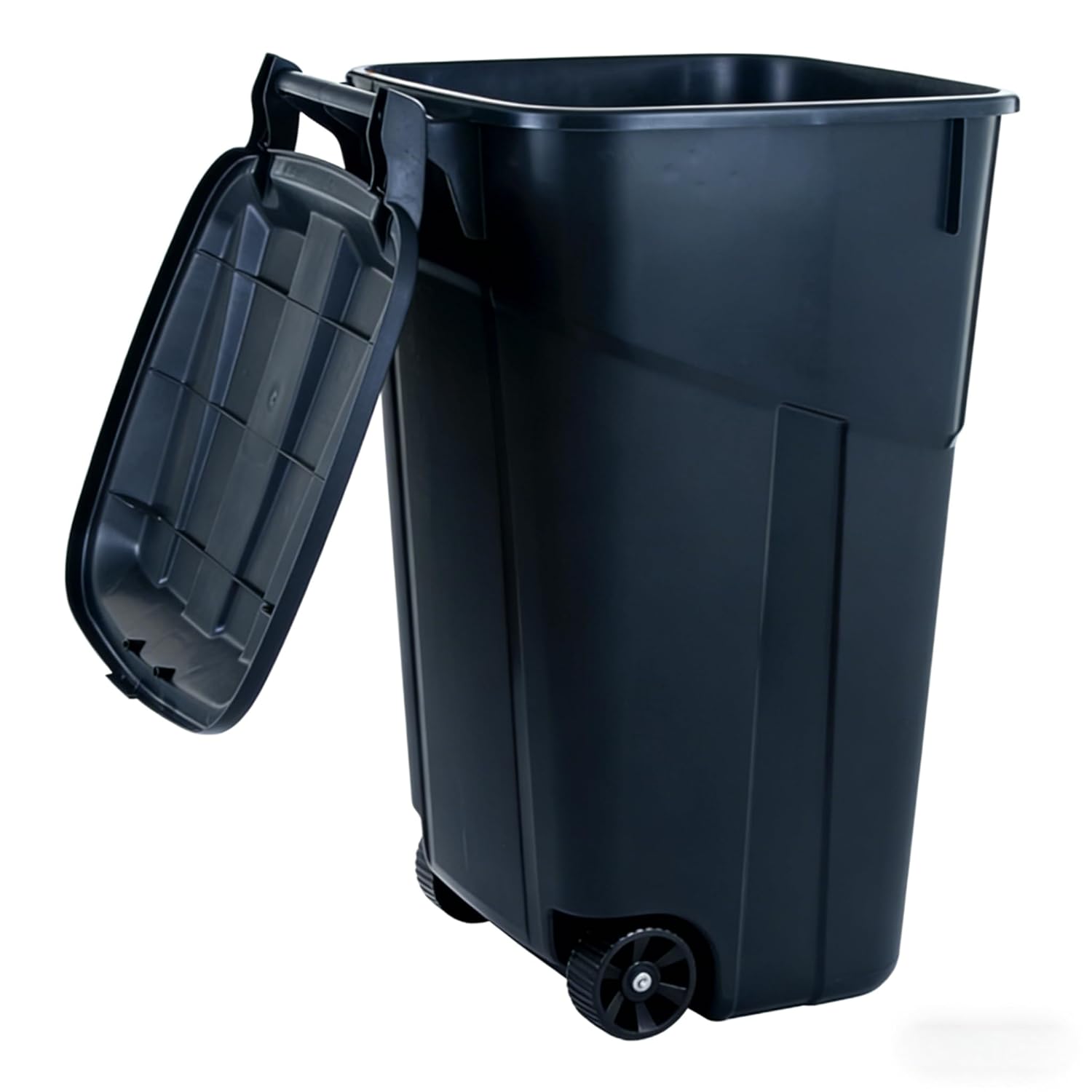 45 Gallon Trash Can, Heavy Duty Plastic Garbage Cans, Outdoor Trash Can with Lid and Wheels Black for Terrace