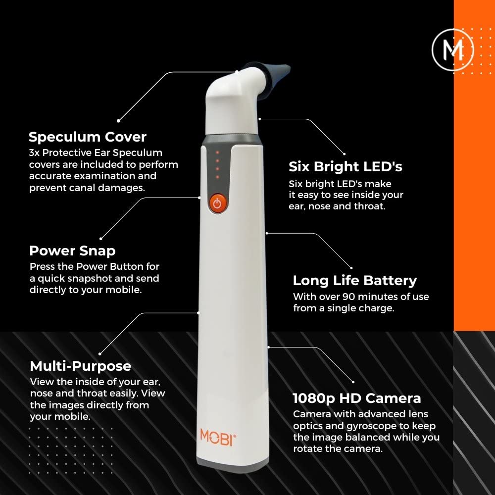 Smart Otoscope for Ears, Nose & Throat, 1080P HD Ear Camera with App for Adults & Kids, Rechargeable Digital Otoscope