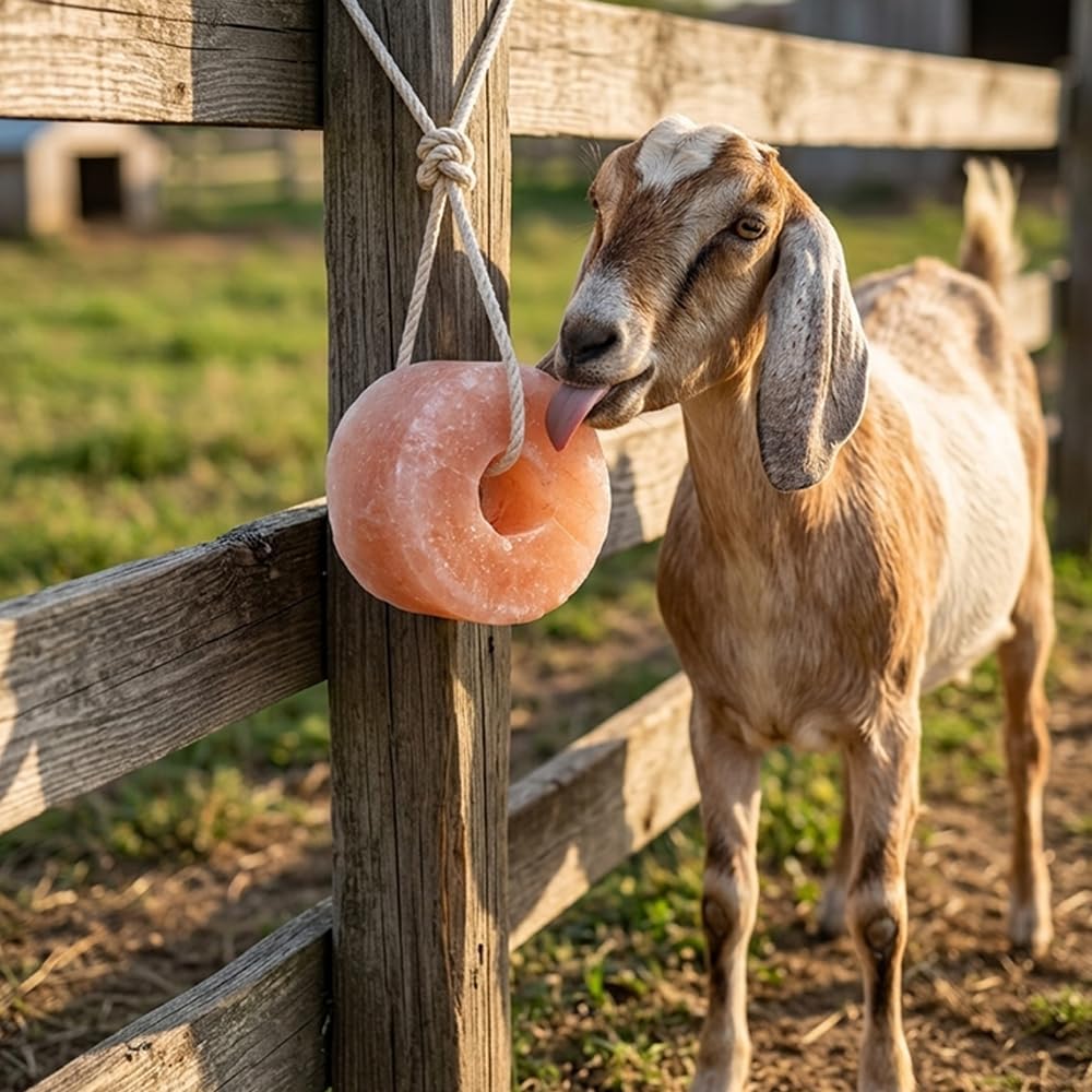 Himalayan Salt Block 1 Pack - 6 lbs Each. Himalayan Salt Lick on Rope for Horse, Deer, Goat, and Livestock Animals