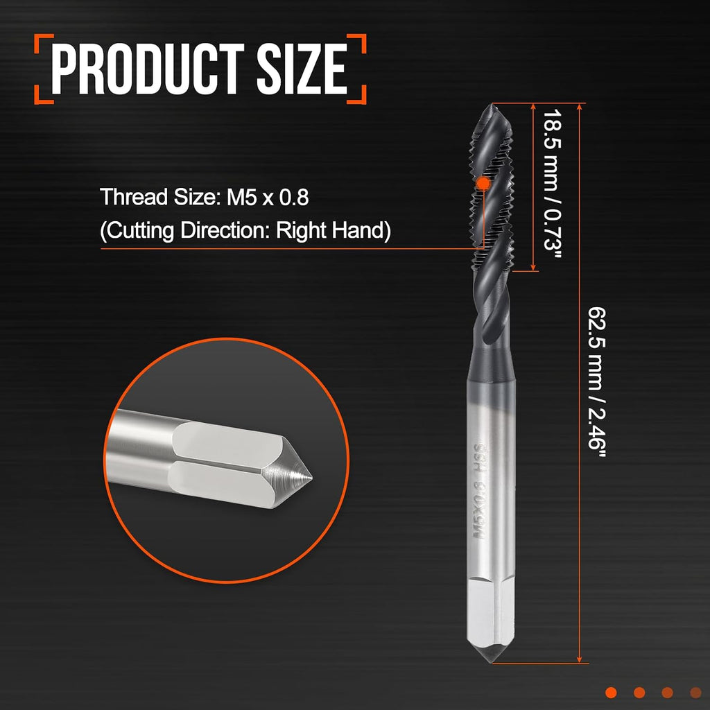 Spiral Flute Tap M5 x 0.8 HSS M2 Titanium Carbon Nitride Coating