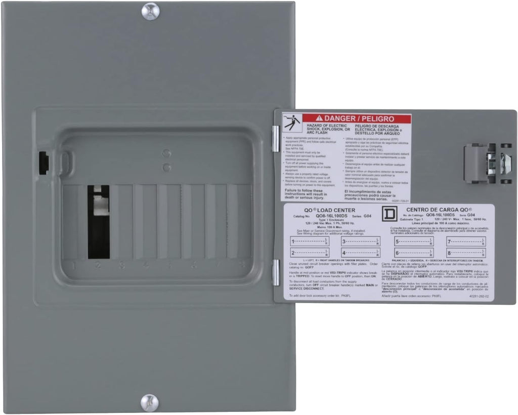 Square D - Square D QO816L100DS Load Center, Lug, 100A, 120/240Vac, 1Ph, MEDIUM