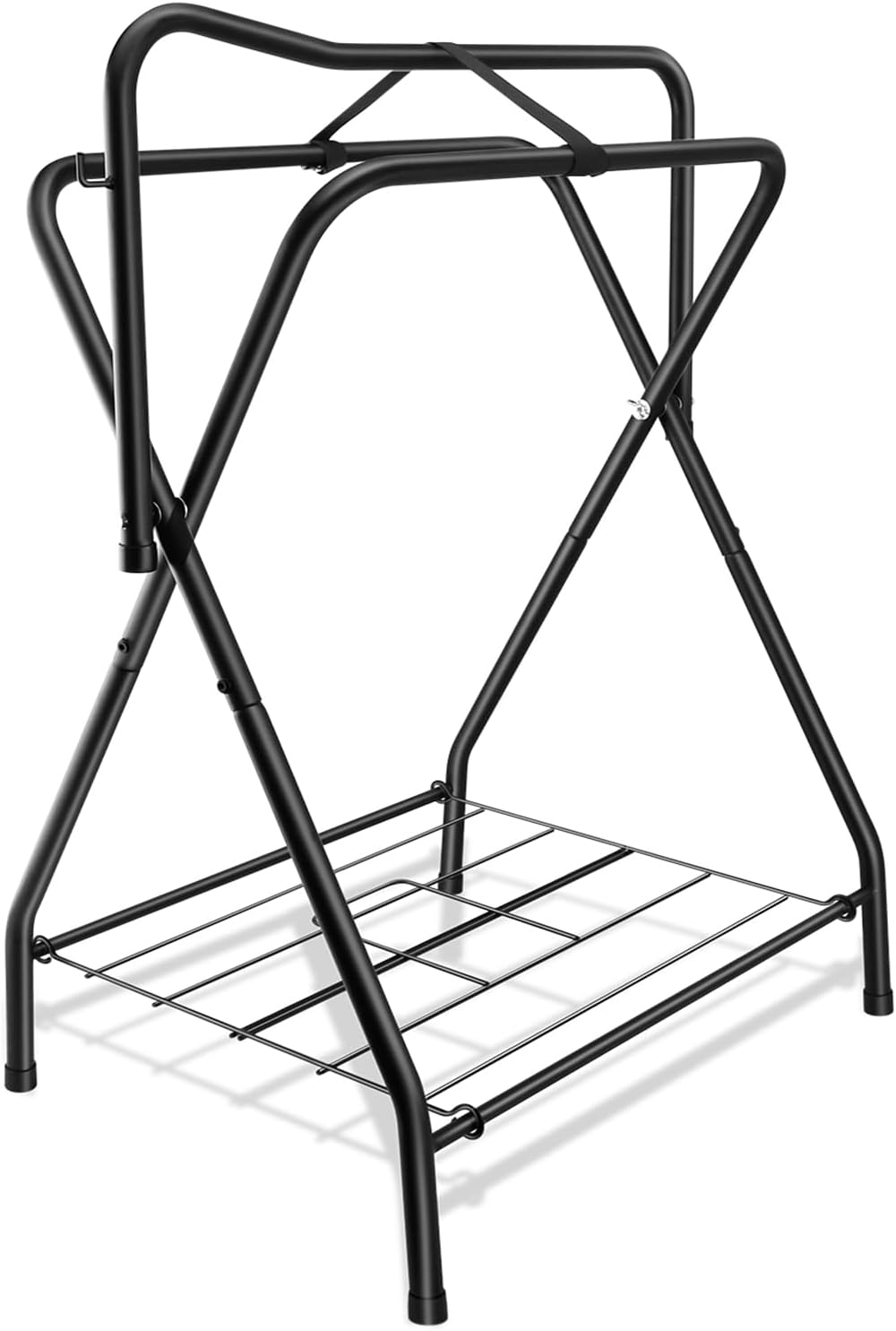 Folding Saddle Rack Heavy Duty Freestanding Horse Saddle Stand Detachable Saddle Rack Stand with Bottom Storage for