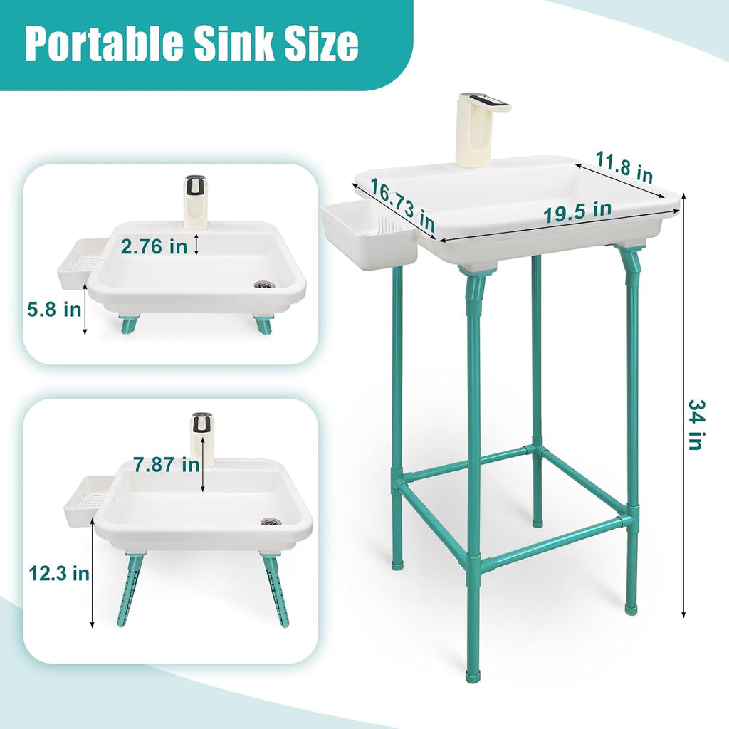 Portable Sink with Floor Stand, Hand Washing Station with Electric Faucet
