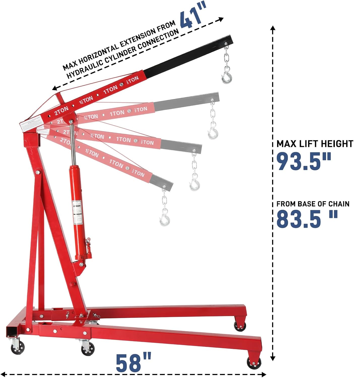 2 Ton Engine Hoist Foldable Cherry Picker, Heavy Duty Engine Lift Hoist
