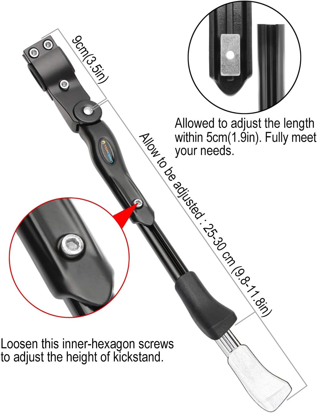 Bike Kickstand Adjustable Aluminium Alloy Bicycle Kickstand Bike Side Kickstand Fit for 22" 24" 26" 28" Mountain Bike
