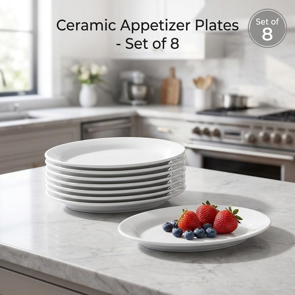 8 Inch Oval Ceramic Plate Set of 8, Ceramic Salad Plates Set