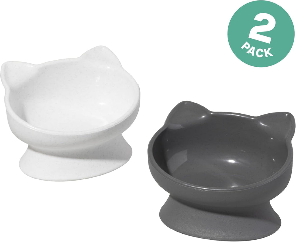Elevated Cat Bowls (Set of 2), Whisker-Friendly Raised Cat Food & Water Dishes, Modern Pedestal Design, Dishwasher