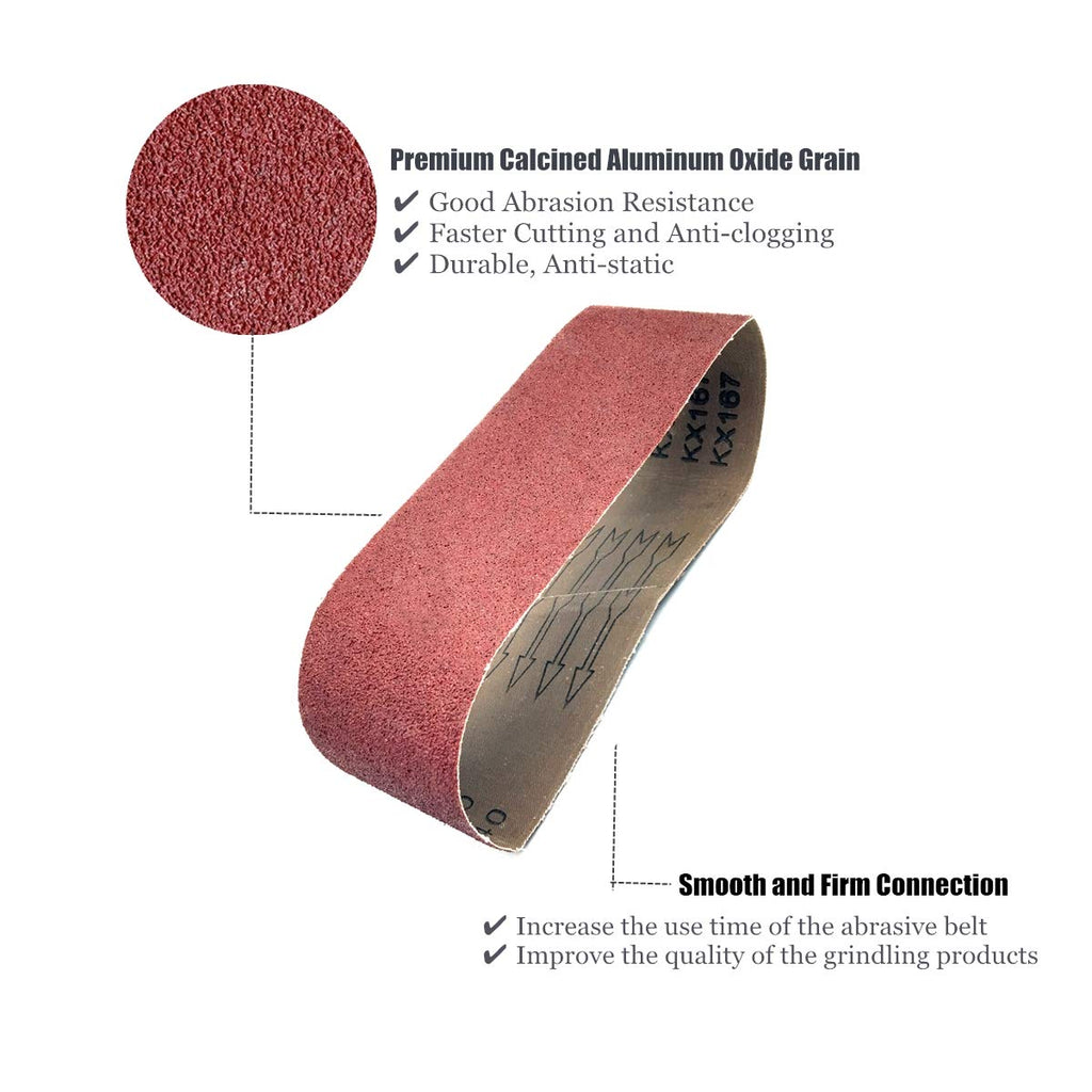 4 x 24 Inch Sanding Belt 80 Grit,12 Pack
