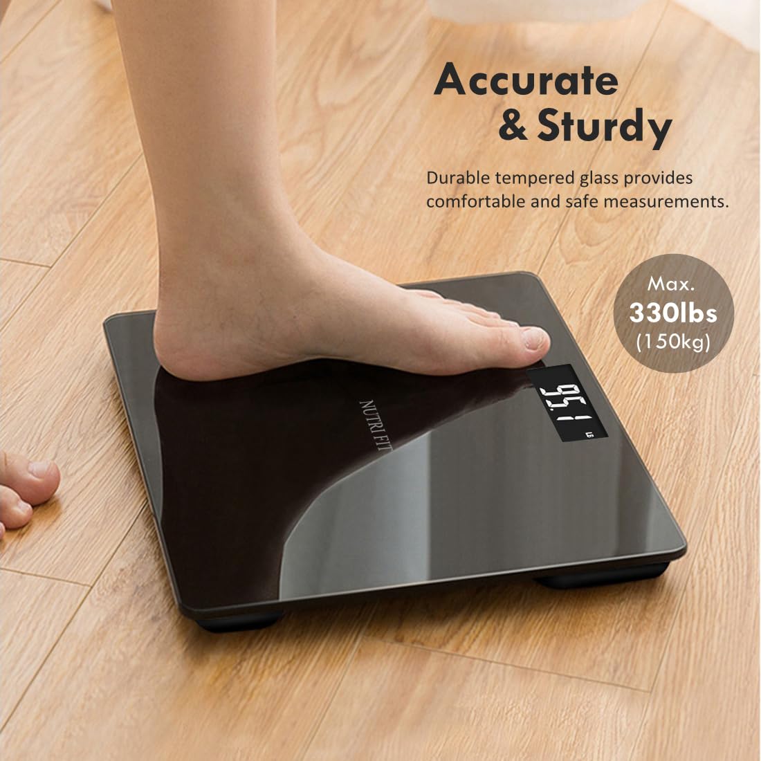 Digital Bathroom Scale for Body Weight 0.1lb with 2 AAA Batteries | 0.1lb Precision, 330lb Capacity, Backlit LCD