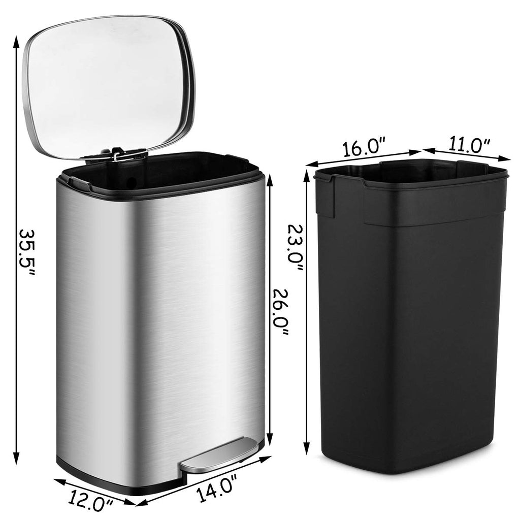 13.2 Gallon/ 50 L Kitchen Trash Can, Anti-Fingerprint Touchless Waste Bin with Soft-Closing & Stay Open, Step-On