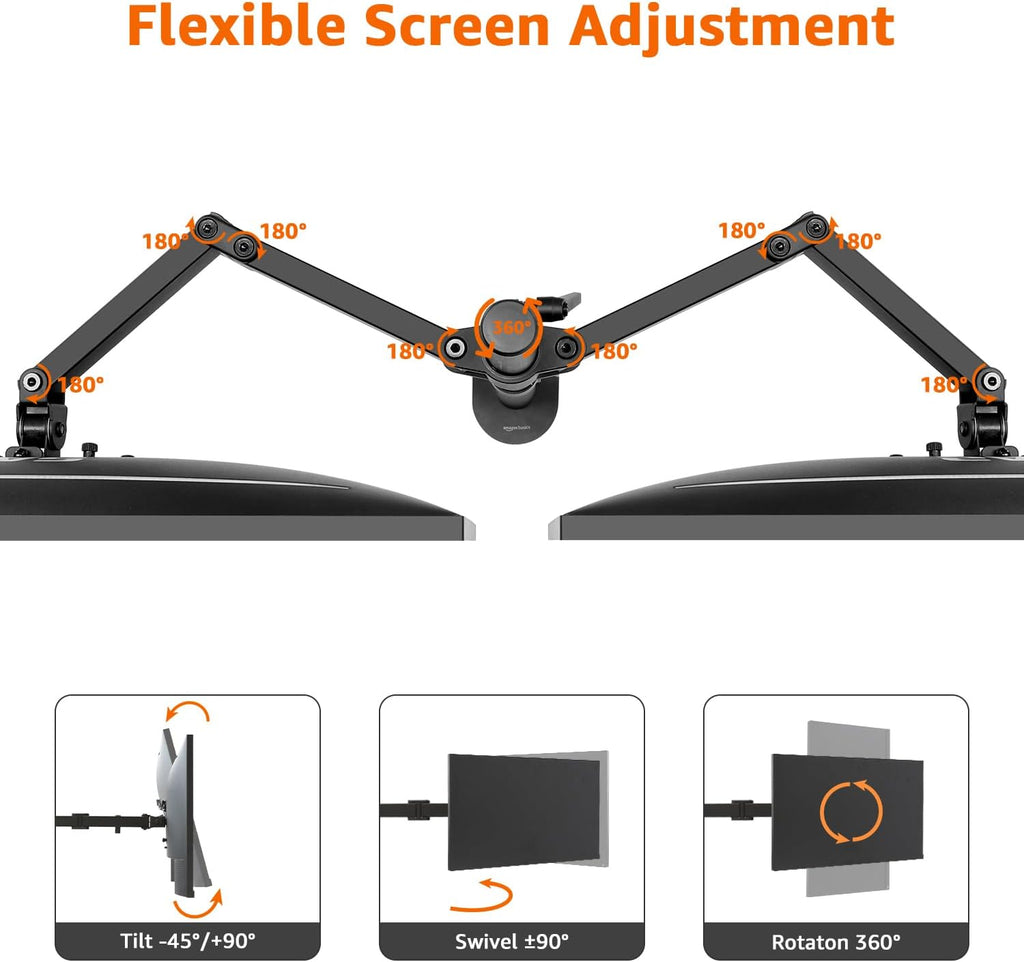 Adjustable Dual Monitor Desk Mount, Supports up to 32 inch Monitors and 22 lbs per Arm, Adjustable Tension, VESA
