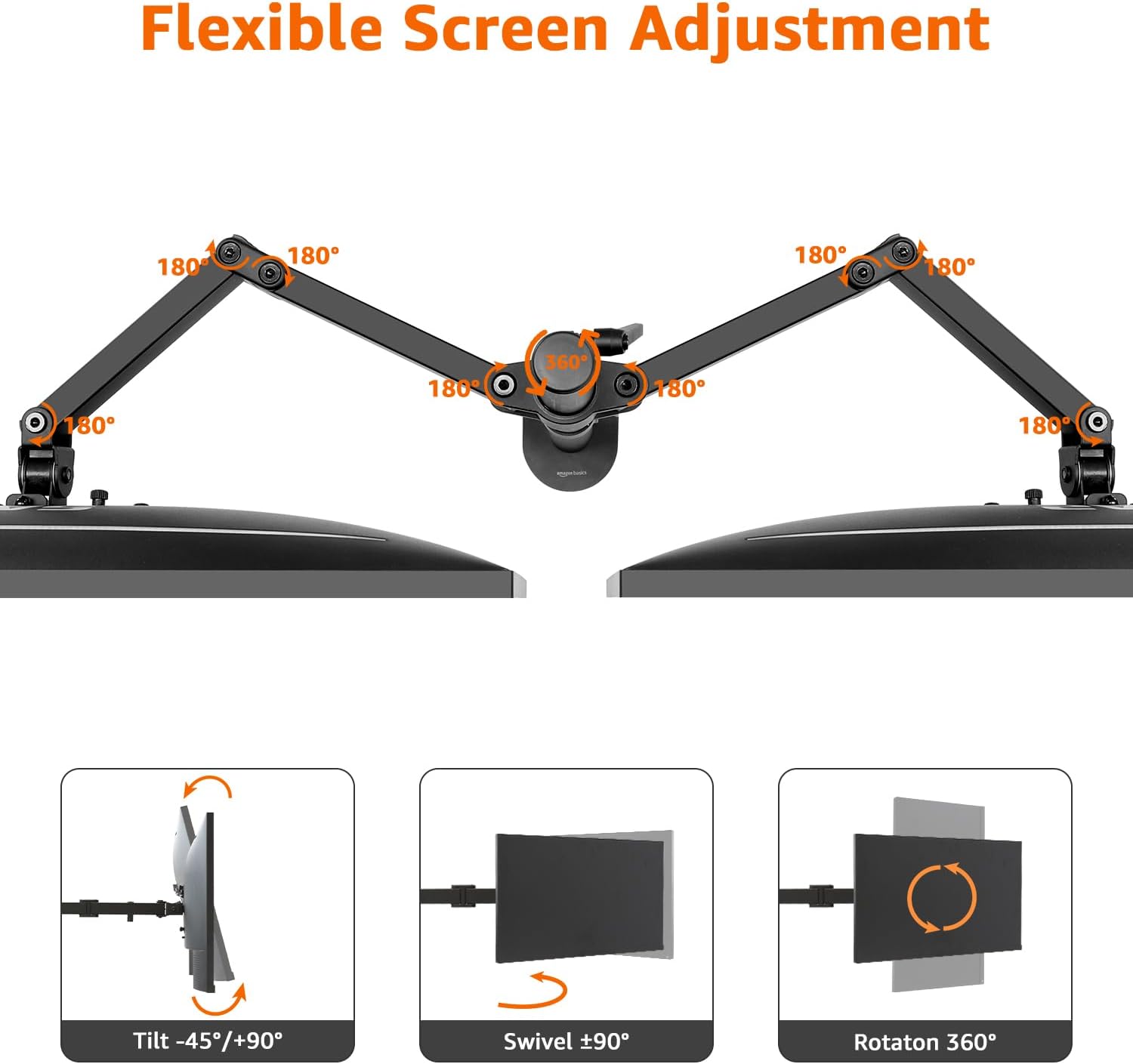 Adjustable Dual Monitor Desk Mount, Supports up to 32 inch Monitors and 22 lbs per Arm, Adjustable Tension, VESA