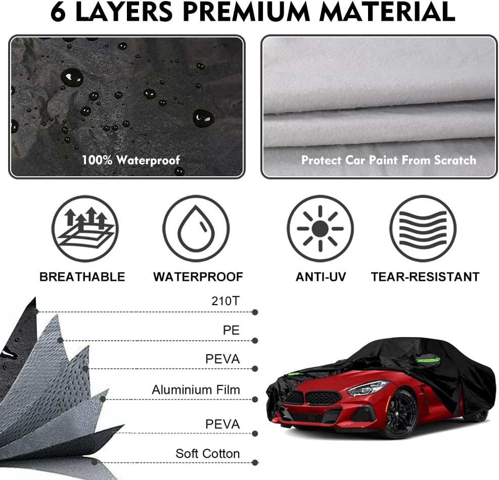 Waterproof Car Cover Replace for 2009-2025 BMW Z4 E89 G29, 6 Layers with Inner Cotton Liner Custom-Fit Protector with
