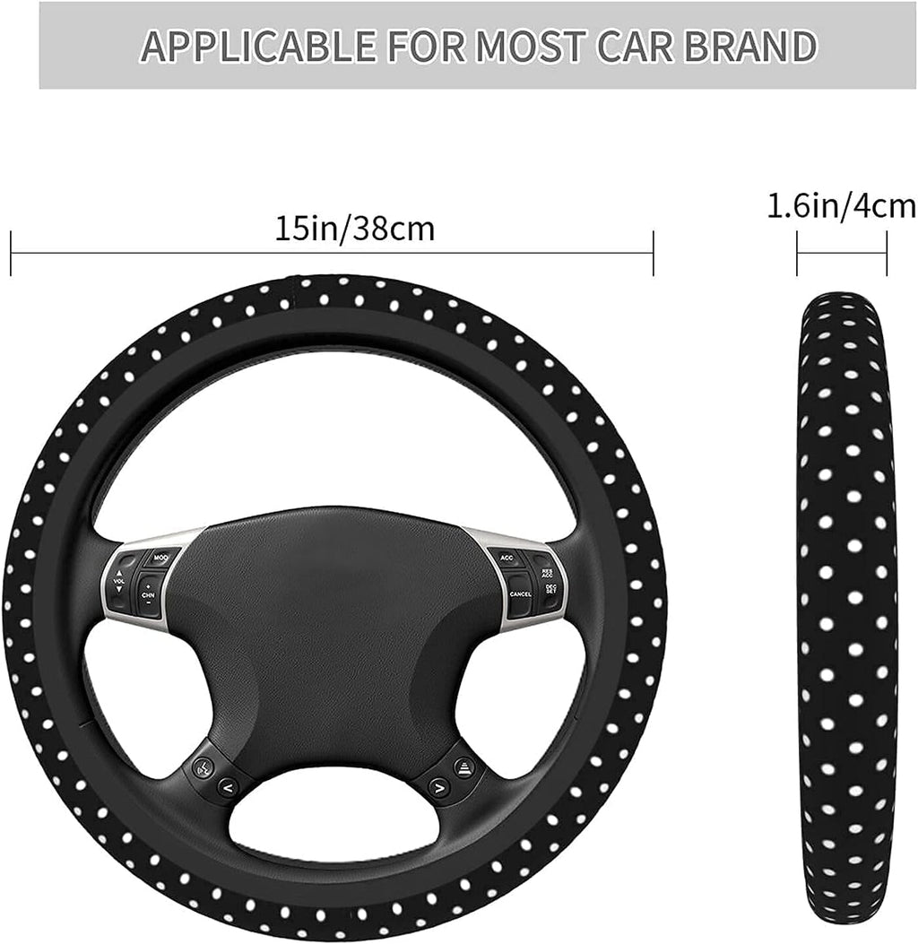 Black and White Polka Dot Steering Wheel Covers Non Slip Neoprene Steering Wheel Protector Universal 15 inch for