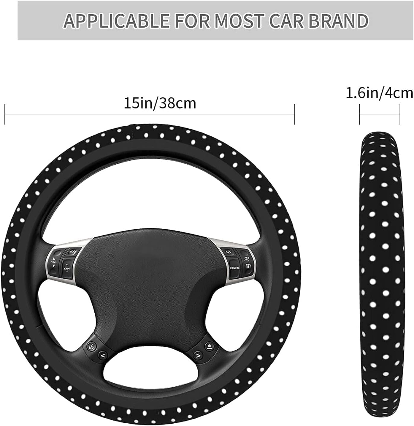 Black and White Polka Dot Steering Wheel Covers Non Slip Neoprene Steering Wheel Protector Universal 15 inch for
