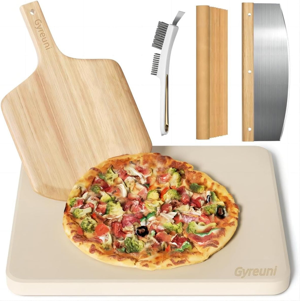16'' Cordierite Pizza Stone for Oven and Grill with Pizza Peel Set