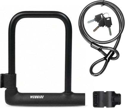 Bike U Lock with 4ft Security Cable 14mm Shackle, Bike Lock with 3 Keys and Mounting Bracket, Bicycle U-Locks Perfect