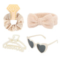 4PCS Bridesmaid Proposal Gift Set Heart Sunglasses Pearl Hair Claw Clip Satin Hair Scrunchies Bridesmaid Spa Headband