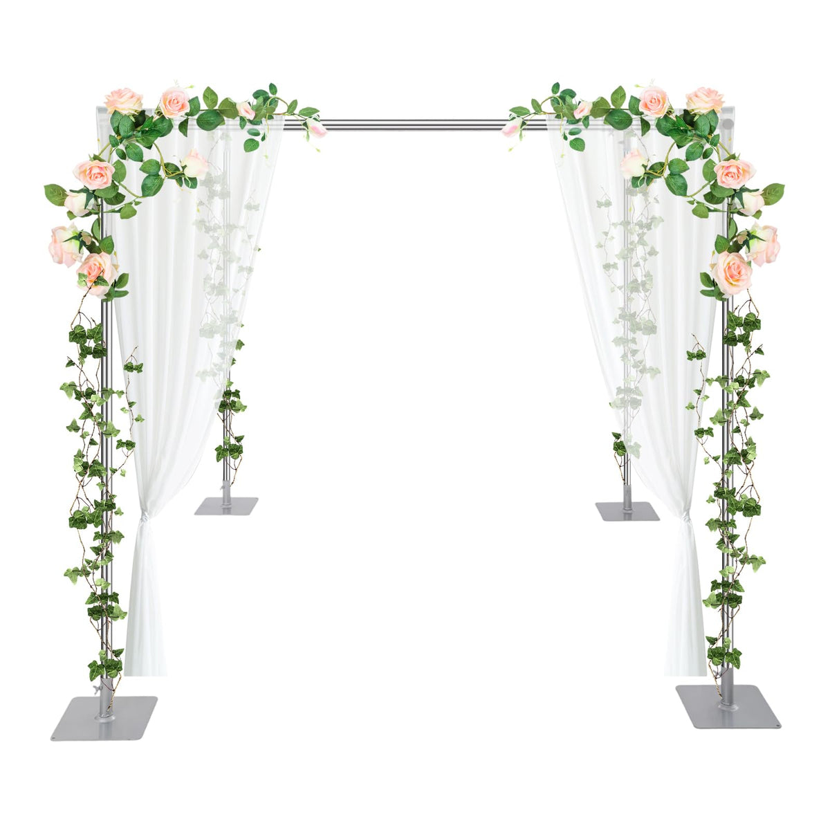 10FT Wedding Backdrop Stand, Adjustable 4-Post Canopy Chuppah Mandop Hardware Kit, Metal Arch Frame for Wedding