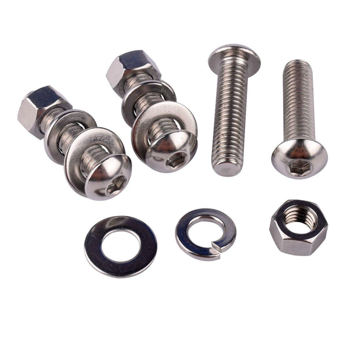 8 Sets 3/8-16 x 1-1/2" Button Head Socket Cap Bolts Screws, Hex Nuts, Flat & Lock Washers, 304 Stainless Steel 18-8 Fully Machine Thread, Silver