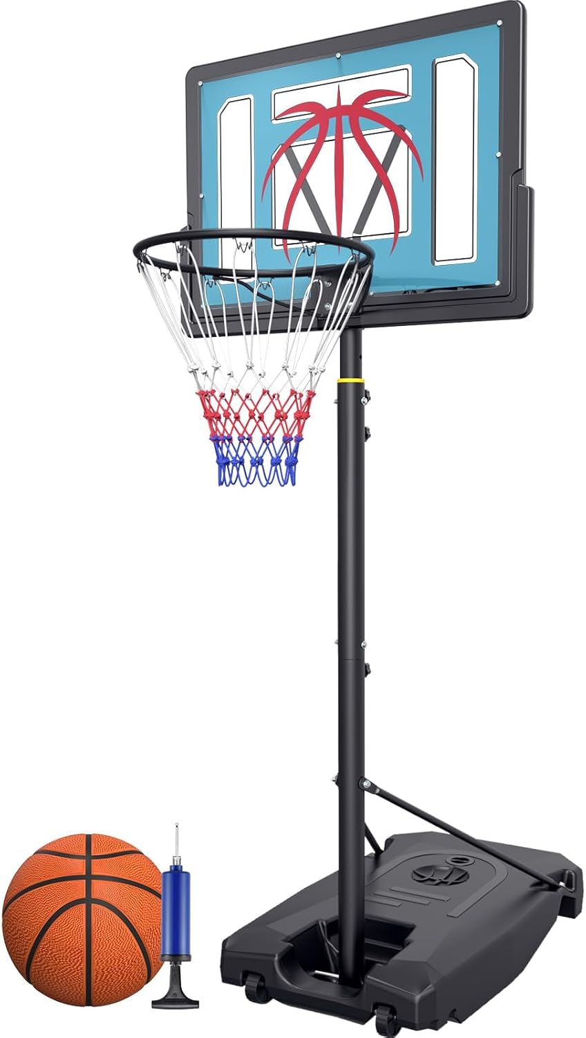 Basketball Hoop Outdoor 4.82-8.53ft Adjustable, Portable Basketball Goals | With 2 Wheels, 32 Inch PC