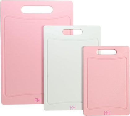 Cutting Boards for Kitchen, Reversible Dual Sided Plastic Cutting Board Set with Juice Grooves, Easy Grip Handle