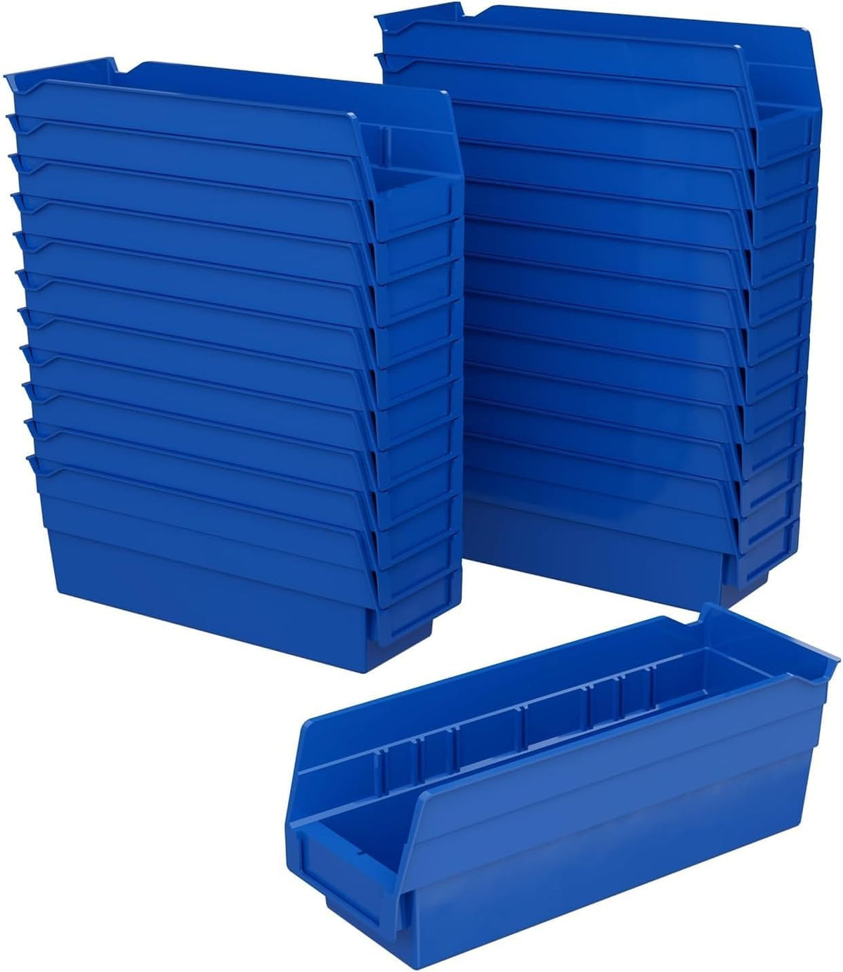 Heavy Duty Plastic Shelf Bins, 12"x 4"x 4", Blue, 24-Pack