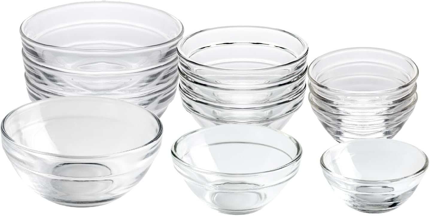 3 Sizes of Glass Prep Bowl Sets, Clear Small Pinch Bowls for Salt, Spices and Chopped Ingredients, 1.5oz/2.5oz/3.5oz