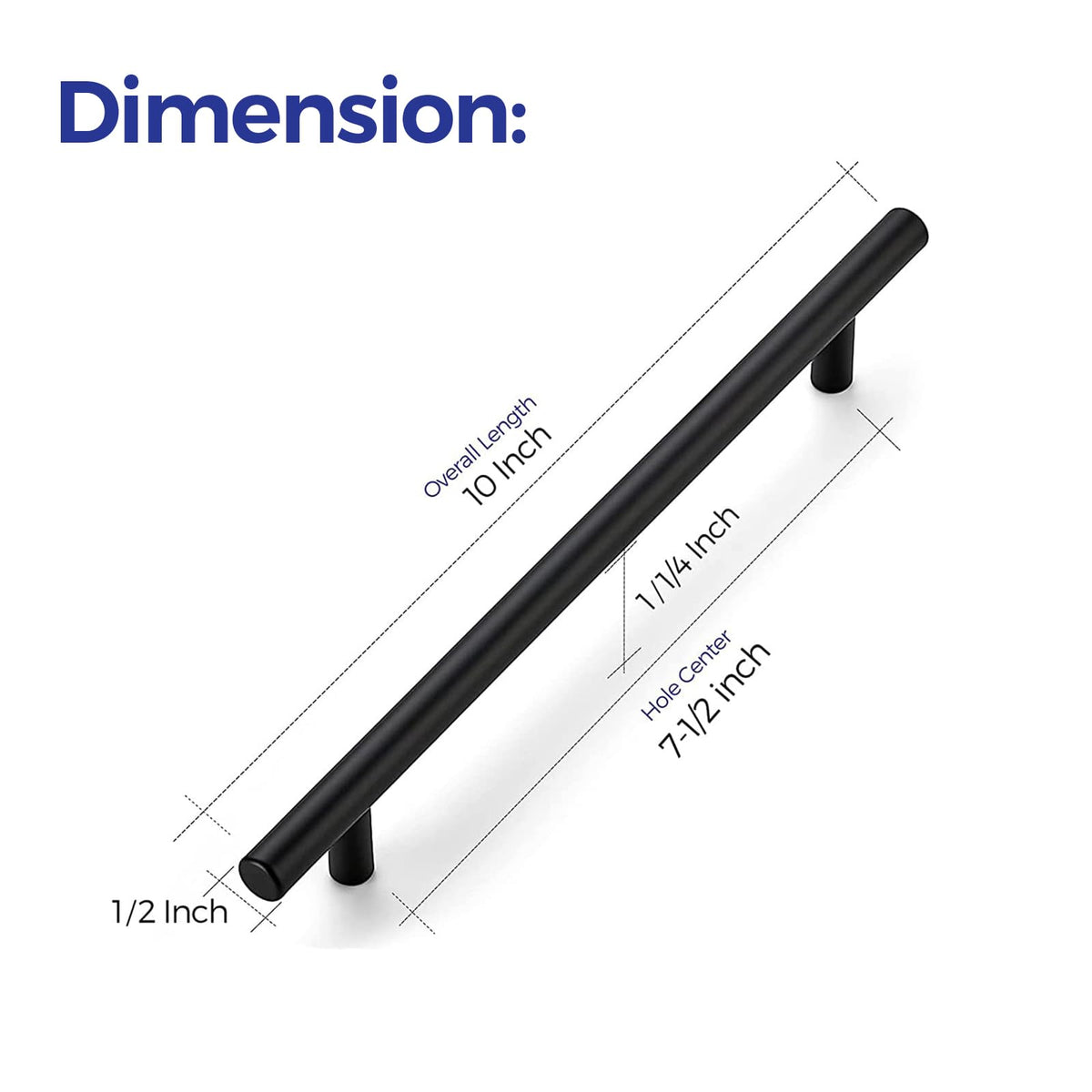 Cabinet Pulls,10" Length,7-1/2" Hole Center,Matte Black,20 Pack