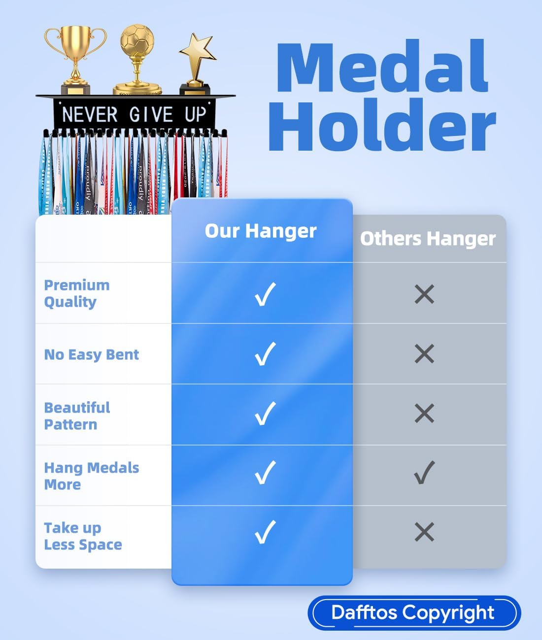 Medal Hanger Ribbon Holder Display Shelf Metal Trophy Rack Organizer Frame Awards Ribbon Cheer Gymnastics Soccer