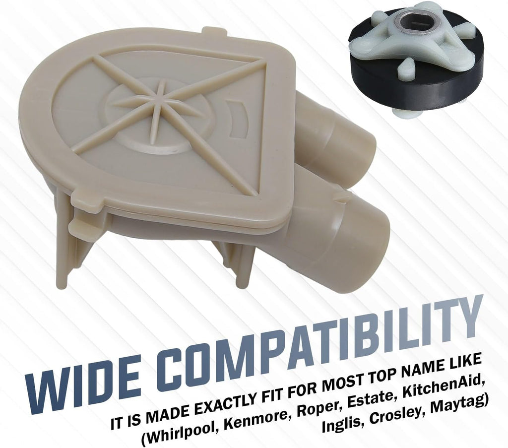 3363394 & 285753A (Washer Drain Pump & Heavy Duty METAL Core Motor Coupling Kit) by Seentech - Compatible with Whirlpool, Kenmore Washers - Replaces 3352492 3348215 3348014 3363394 3348015 WP3363394