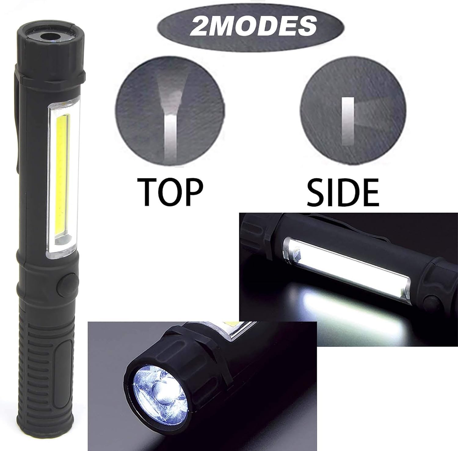 COB LED Work Flashlight with Magnetic Base and Clip Multi-Function Pocket Pen Light Inspection Work Light, 4 PCS