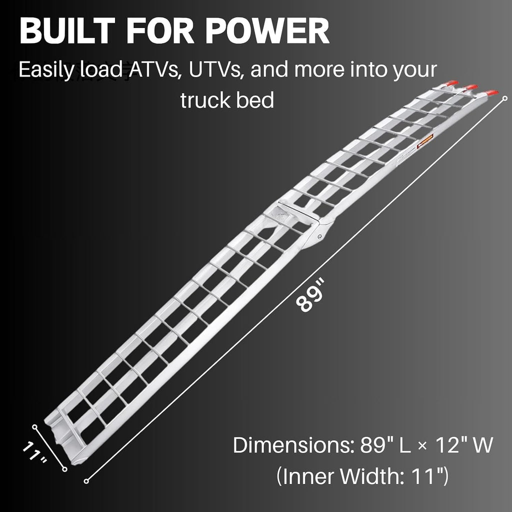 ATV Ramps for Pickup Trucks, 7.5 ft Folding Aluminum Truck Ramps 2 Pack, Crossbar Rungs Traction, Rubber-Tipped