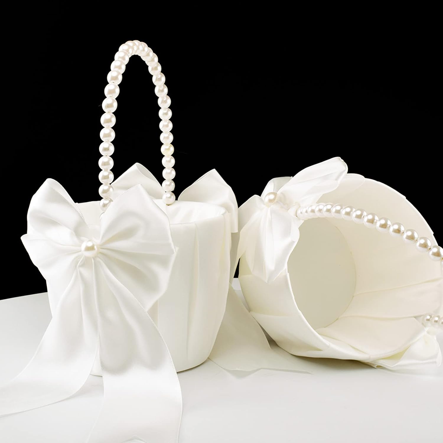 2 Pack Flower Girl Baskets and Ring Bearer Pillow Set, Ivory