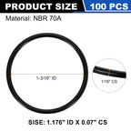 uxcell 100Pcs AS-025 NBR 70A O-Rings 1-3/16"ID x 1/16"CS/1.176"ID x 0.07"CS