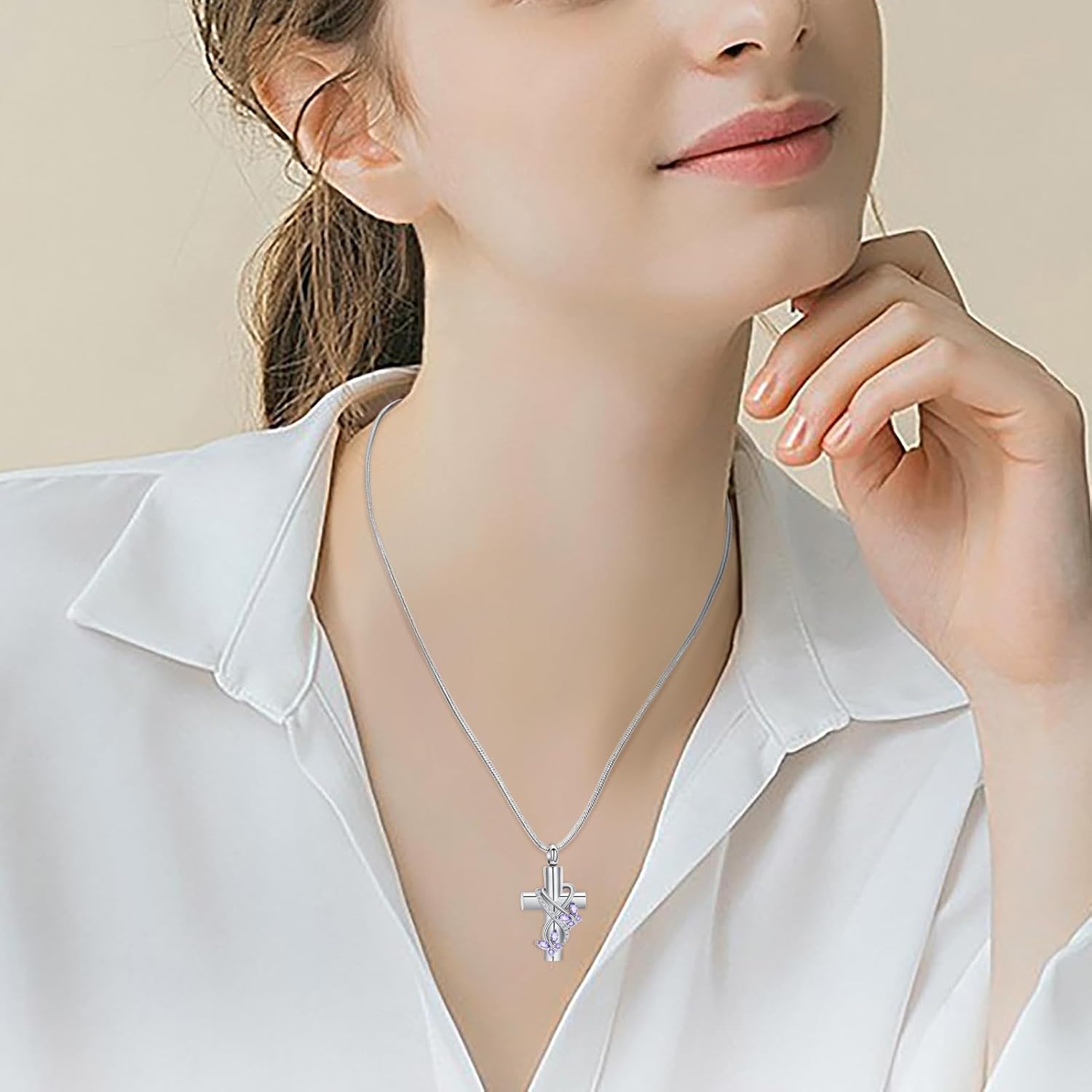 Butterfly Cross Urn Necklace for Ashes Men Women Cremation Jewelry Ashes Pendant for Human Memorial Ash Jewelry