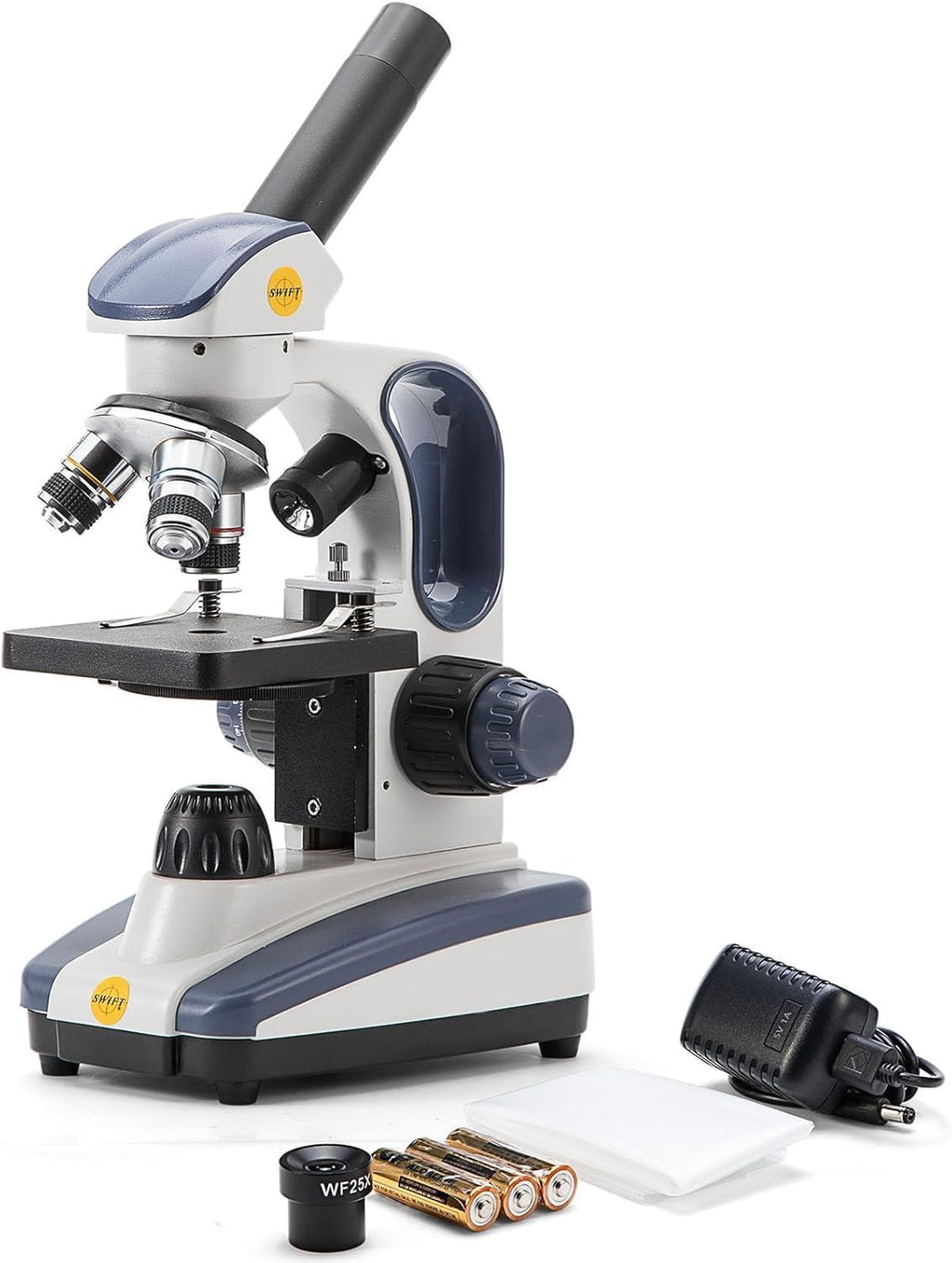 Compound Monocular Microscope SW200DL with 40X-1000X Magnification, Dual Light, Precision Fine Focus, Wide-Field 25X