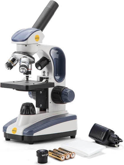 Compound Monocular Microscope SW200DL with 40X-1000X Magnification, Dual Light, Precision Fine Focus, Wide-Field 25X