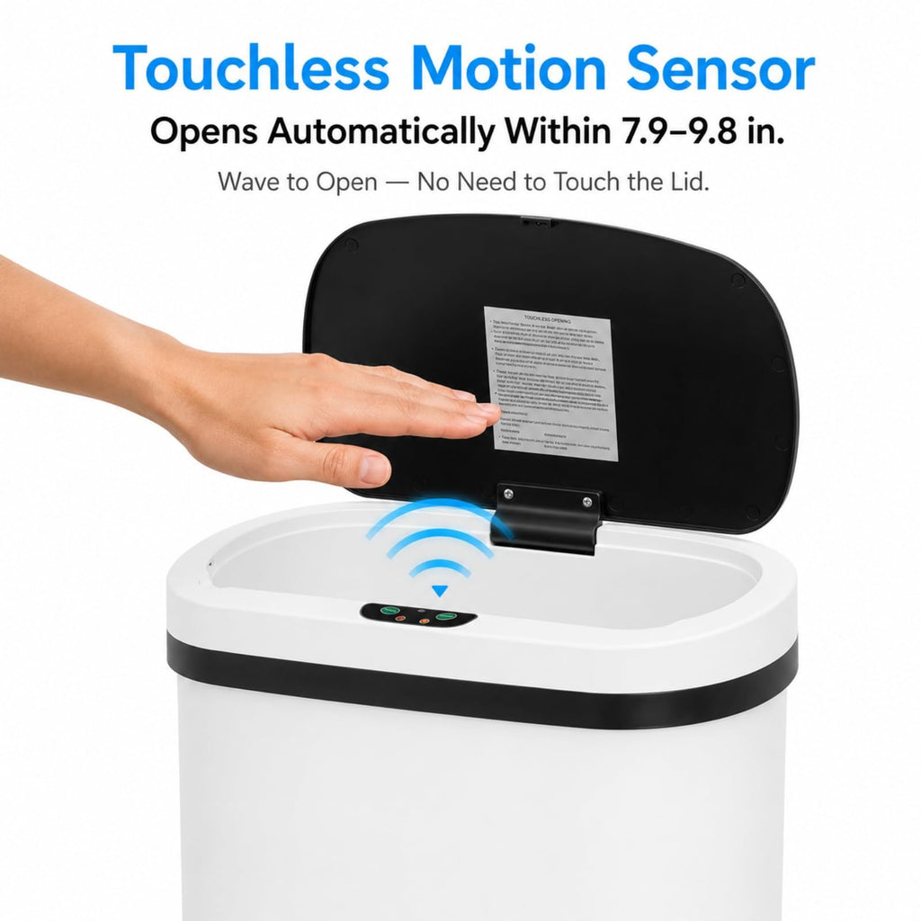 13 Gallon Touchless Trash Can, White, PP Plastic