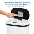 13 Gallon Touchless Trash Can, White, PP Plastic