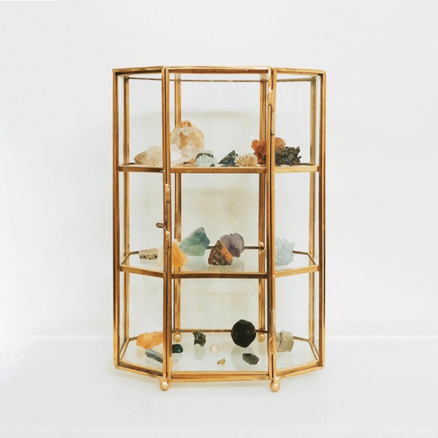 3-Tier Gold Glass Jewelry Makeup Organizer Box | Transparent glass display case for jewelry and cosmetic storage