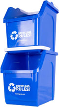 ! 6 Gallon Stackable Recycling Bin Container in Blue, Eco-Friendly BPA-Free Handy Recycler with Handle, 2-Pack