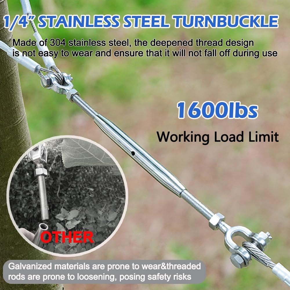 Turnbuckle, 4 Pack 1/4 (M6) 304 Stainless Steel Turnbuckle, 1600 lb WLL