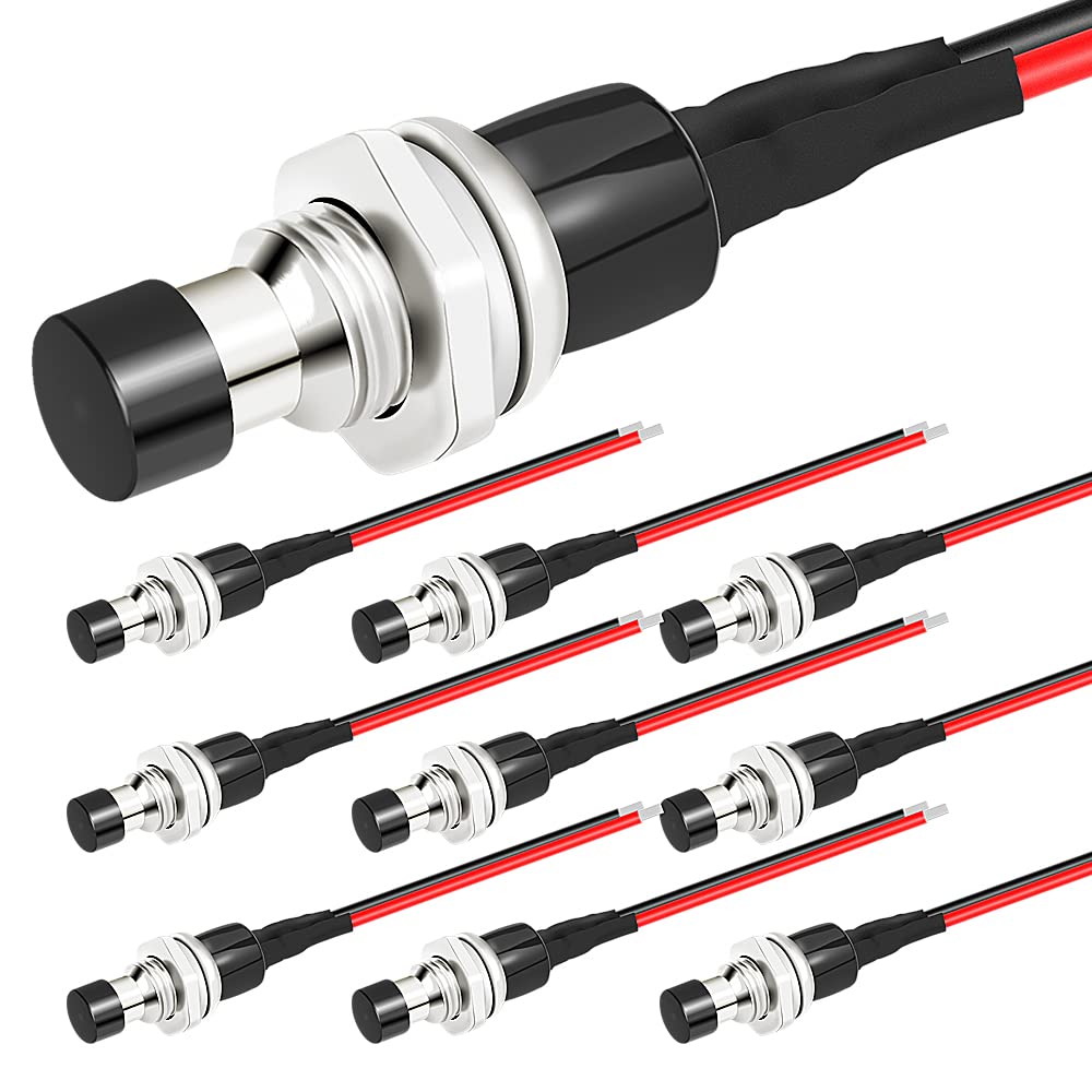 DaierTek Mini Momentary Push Button Switch 1A 250VAC Small Pushbutton Switch Normal Open (NO) Pre-Wired Contact Switch SPST Switch 2 Pin Black -10Pack