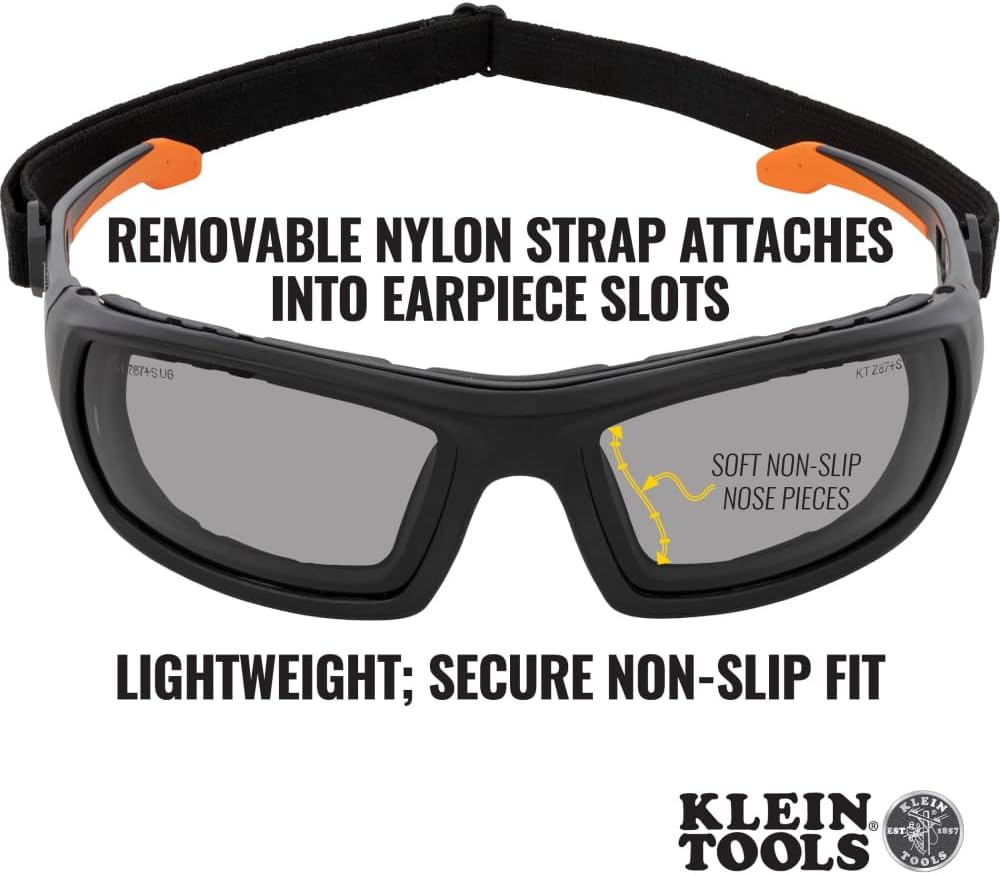 60471 Safety Glasses, ANSI Z87.1+ Pro Full Frame Gasket Safety Glasses, Gray Lens, UV Protection, Anti-Fog, Scratch