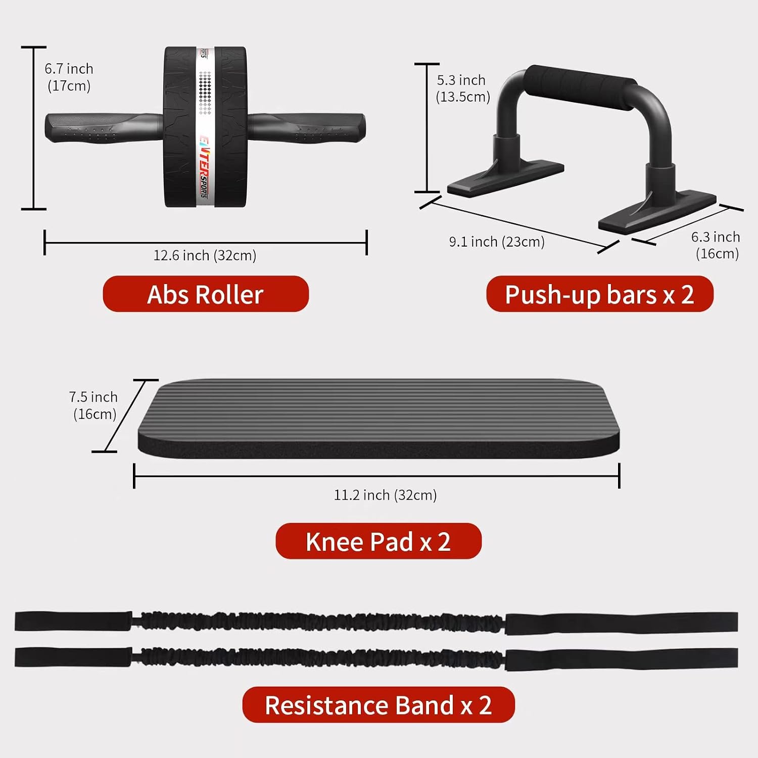Ab Rollers Wheel Kit, Exercise Wheel Core Strength Training Abdominal Roller Set with Push Up Bars, Resistance Bands